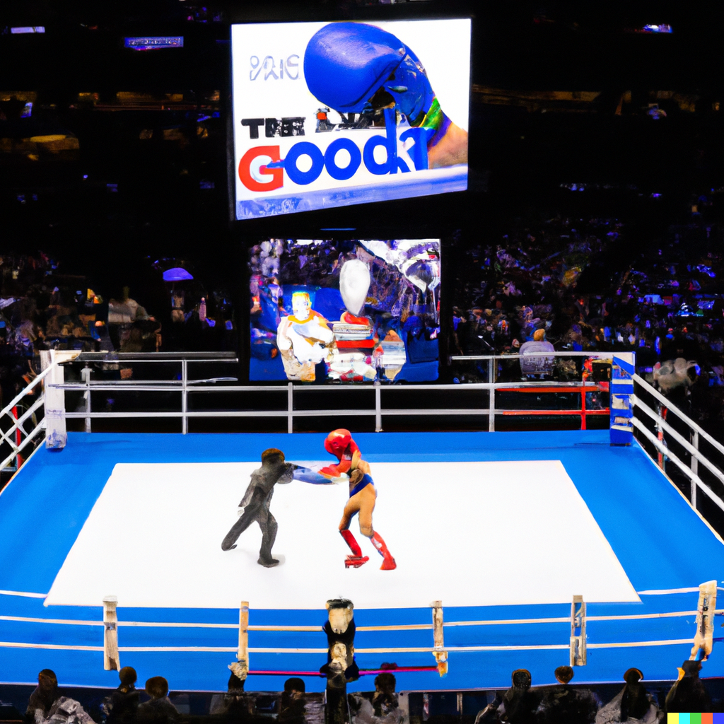 a boxing match between Google and OpenAI at maddison square garden